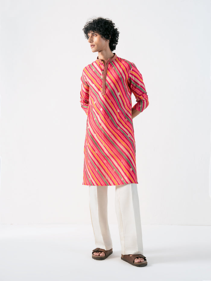 Mens Multicolor Blended Print Kurta