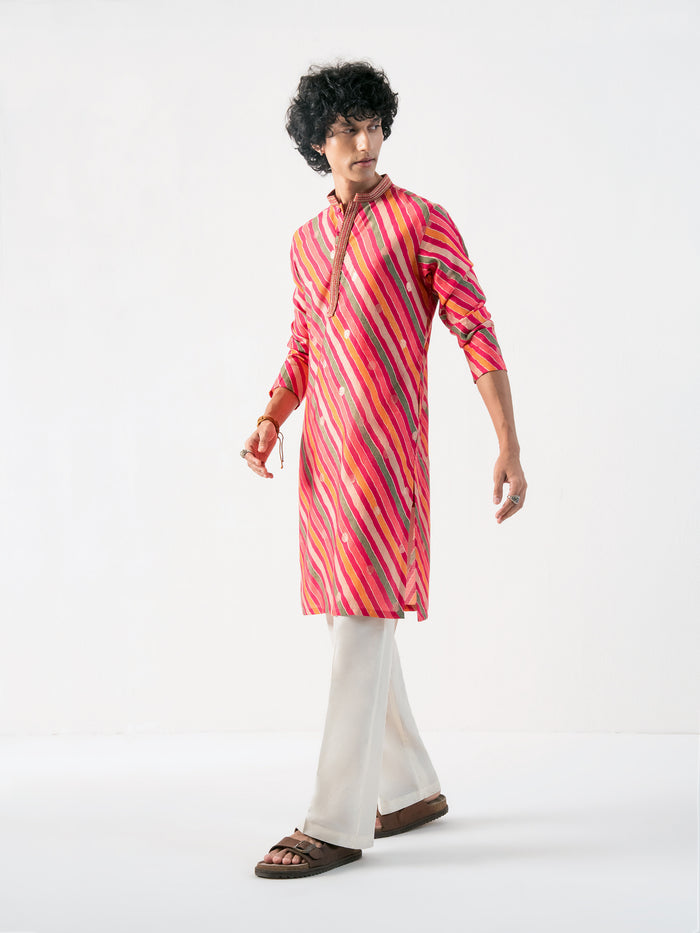 Mens Multicolor Blended Print Kurta