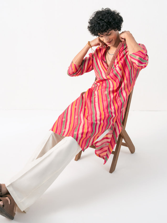 Mens Multicolor Blended Print Kurta