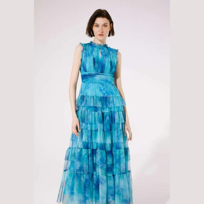 Mercurio Maxi Dress (Aqua Print)