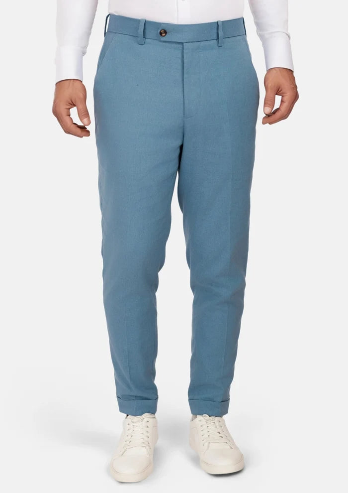 Mid Blue Linen Blend Pants - SARTORO