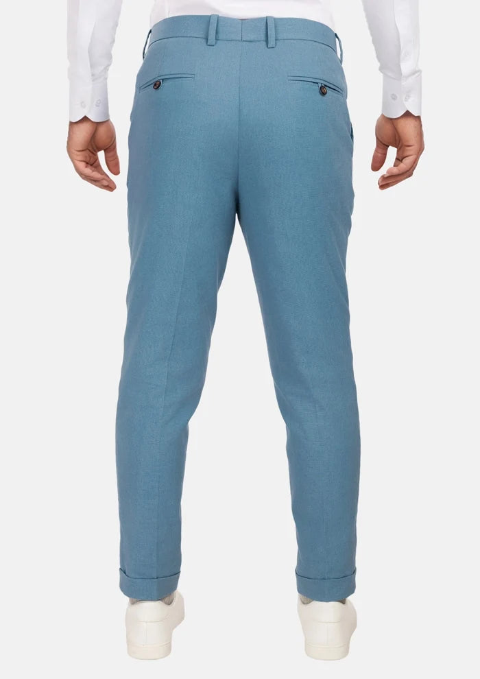 Mid Blue Linen Blend Pants - SARTORO