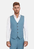 Mid Blue Linen Blend Vest - SARTORO