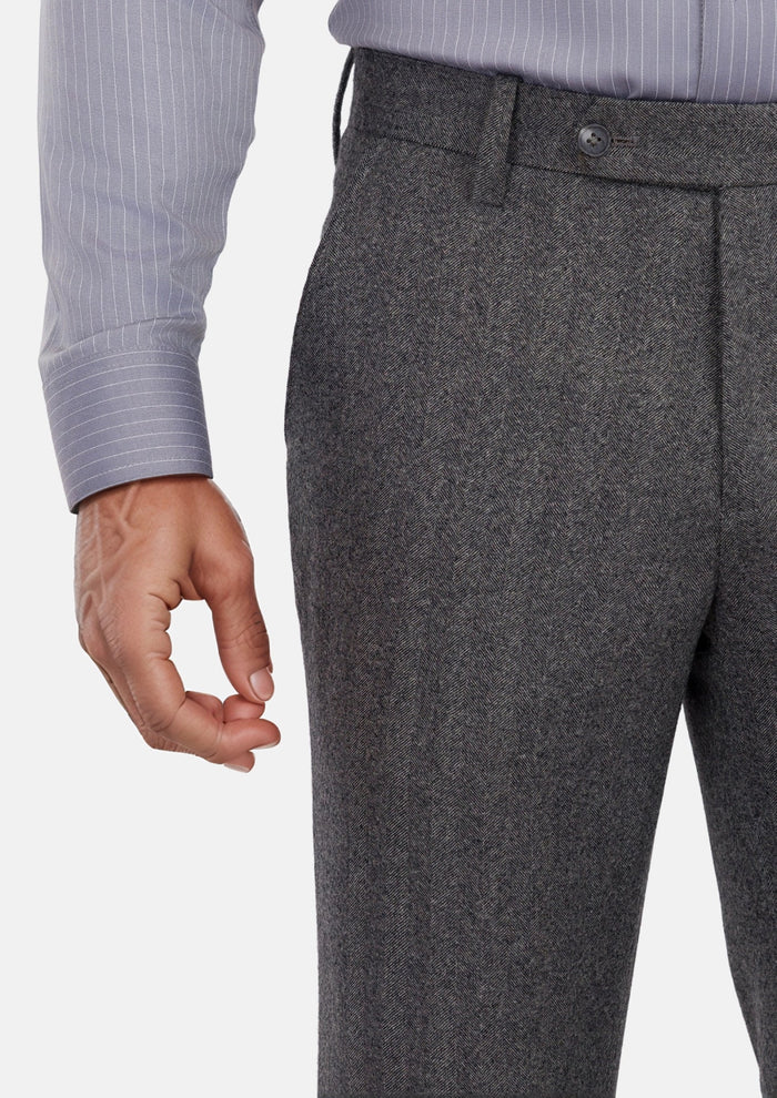 Mid Grey Herringbone Flannel Pants - SARTORO