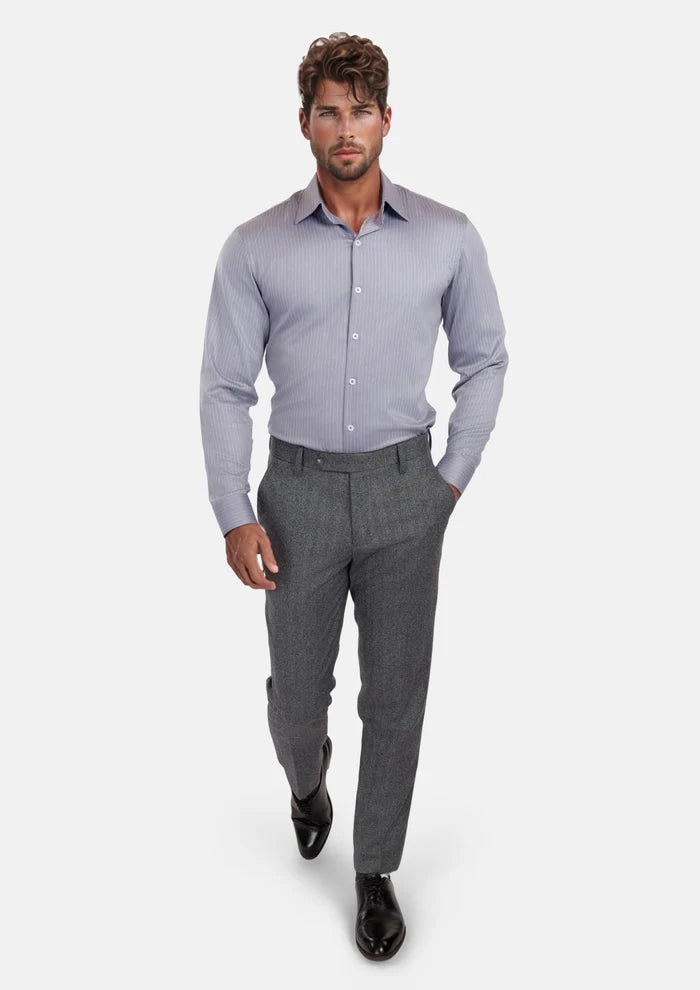 Mid Grey Herringbone Flannel Pants - SARTORO