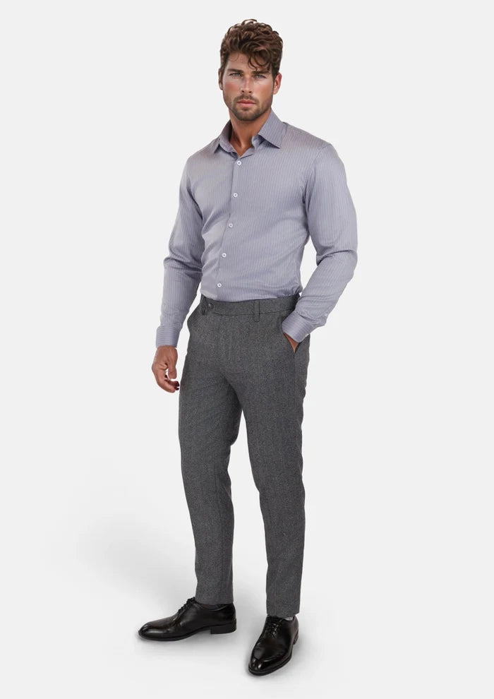 Mid Grey Herringbone Flannel Pants - SARTORO