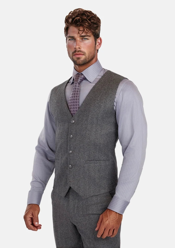 Mid Grey Herringbone Flannel Vest - SARTORO