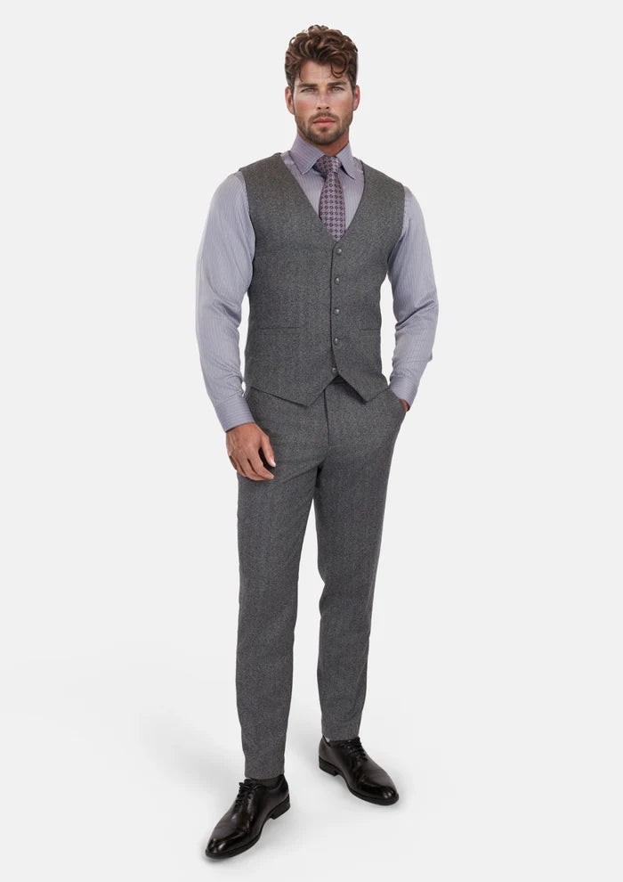 Mid Grey Herringbone Flannel Vest - SARTORO