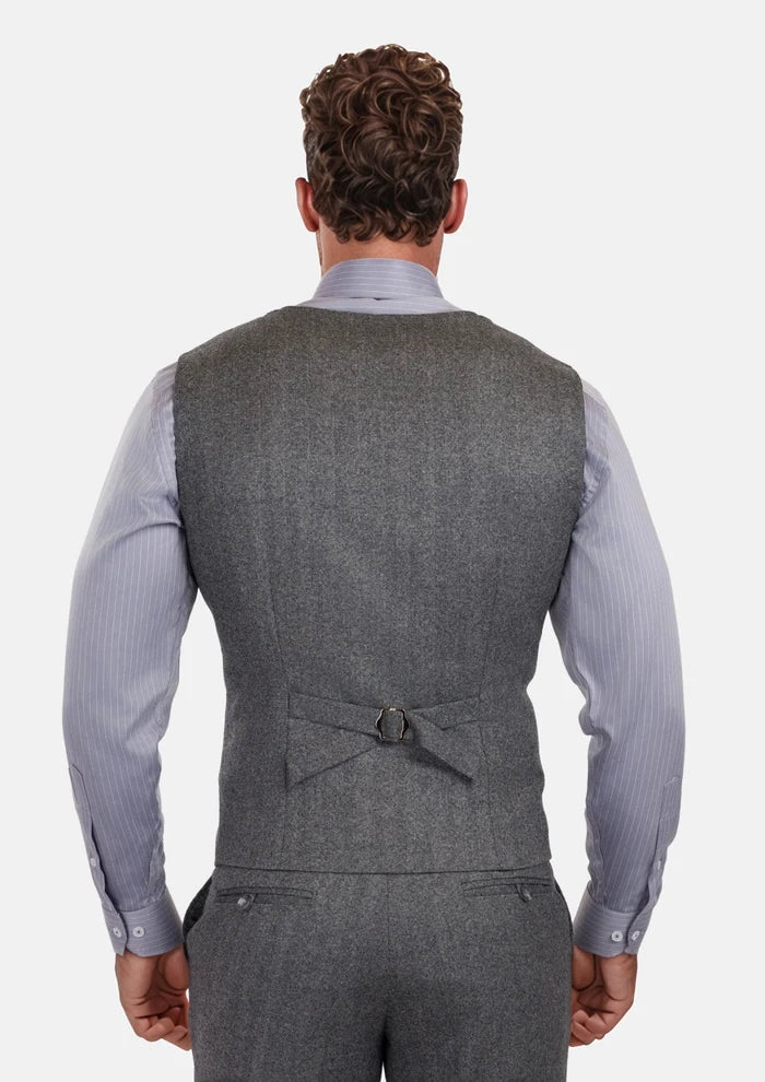 Mid Grey Herringbone Flannel Vest - SARTORO