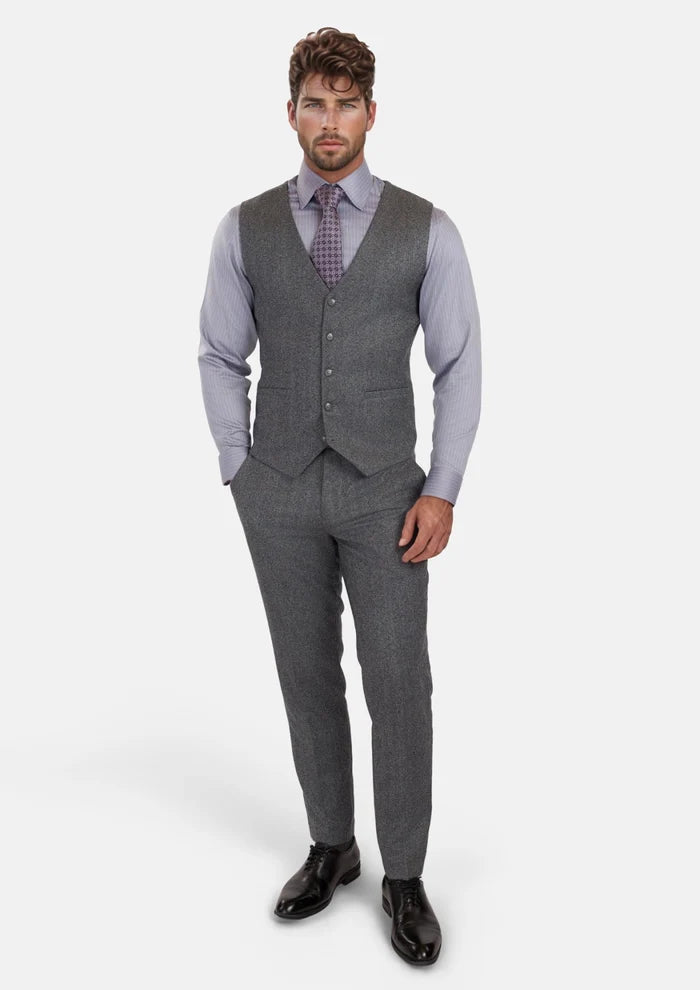 Mid Grey Herringbone Flannel Vest - SARTORO