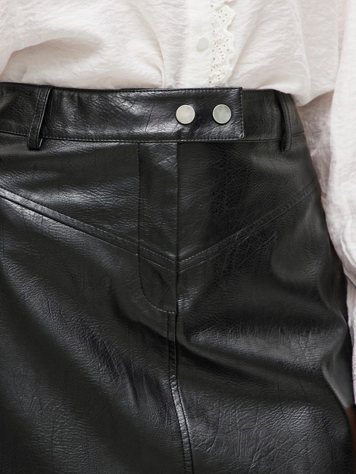Milian Faux Leather Midi Skirt (Black)