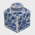 Ming-Inspired Square Ceramic Canister, Blue Floral