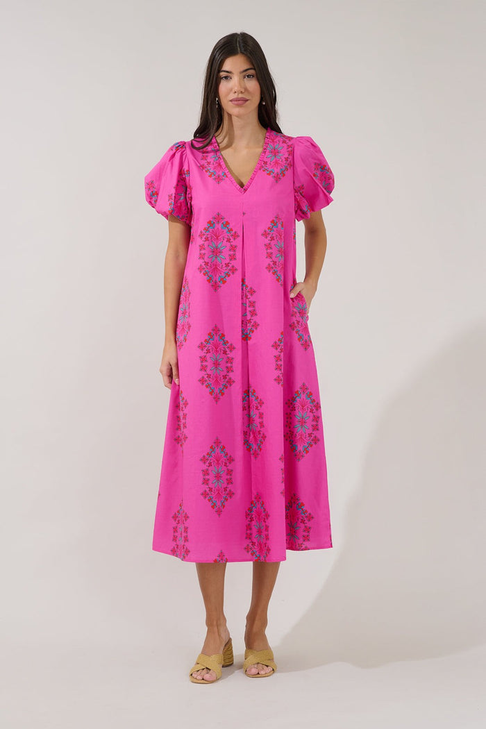 Minley Pleated Midi Dress in Casria Floral