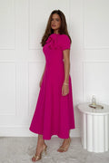 Minta Bow Detail Midi Dress (Pink)
