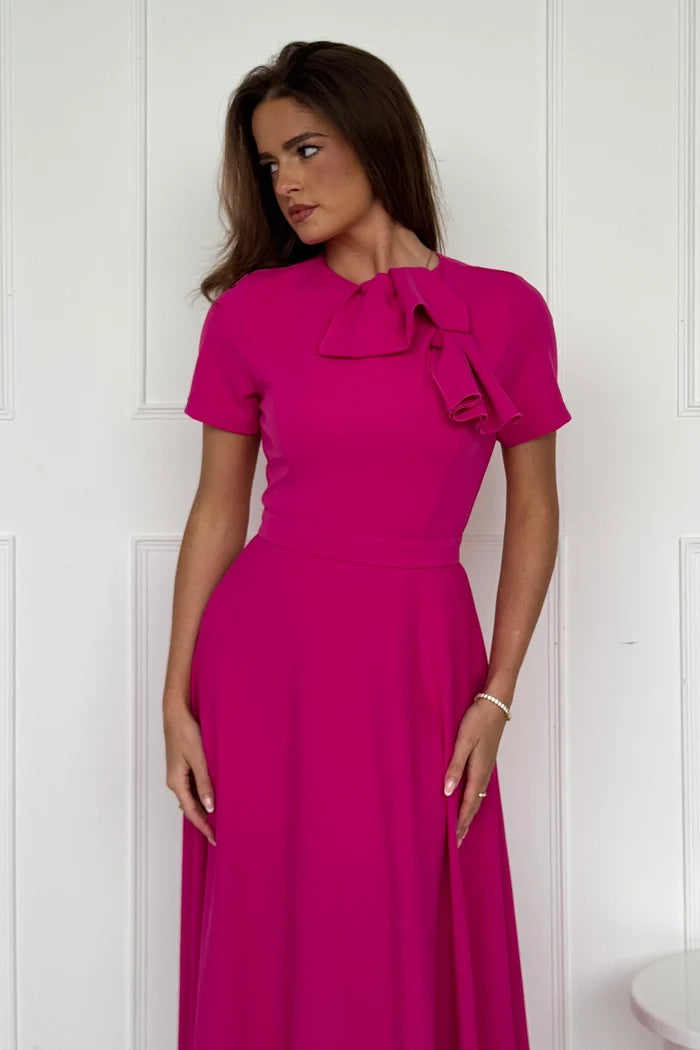 Minta Bow Detail Midi Dress (Pink)
