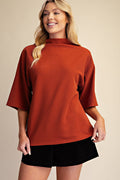 Mock Turtleneck Short Sleeve Top in Rust