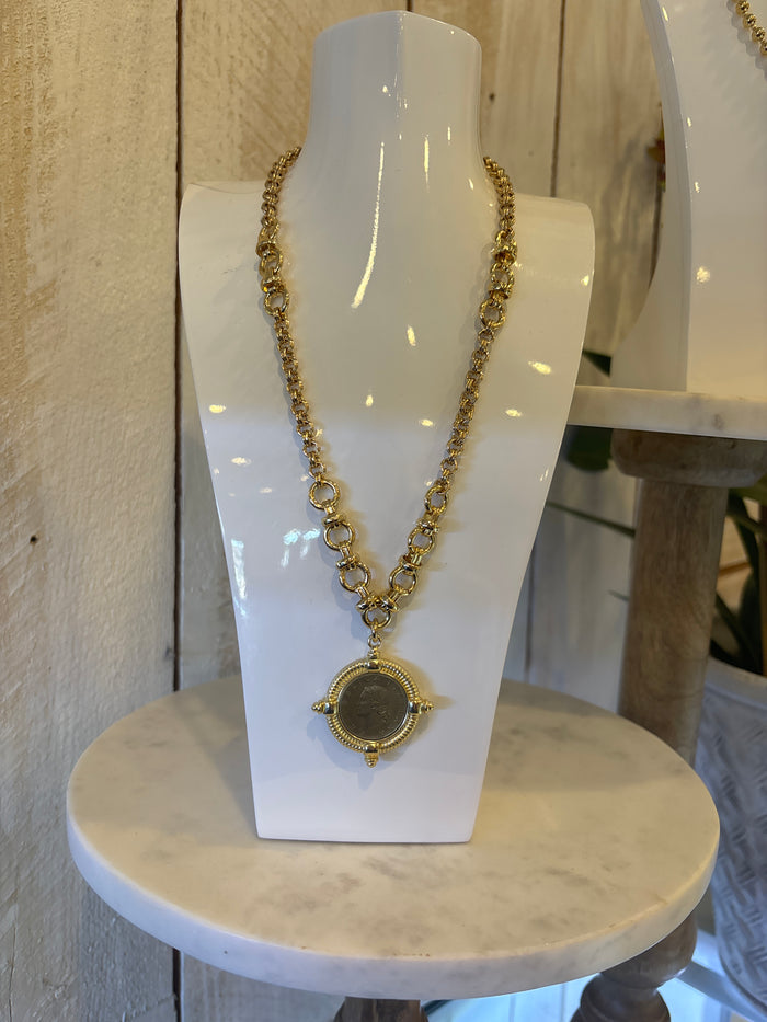 Mosaic Coin Necklace- Gold