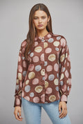 Multicolor Polka Dot Print Satin Button Up Blouse