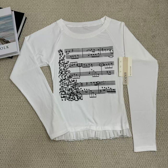 Musical score printed long-sleeved shirt