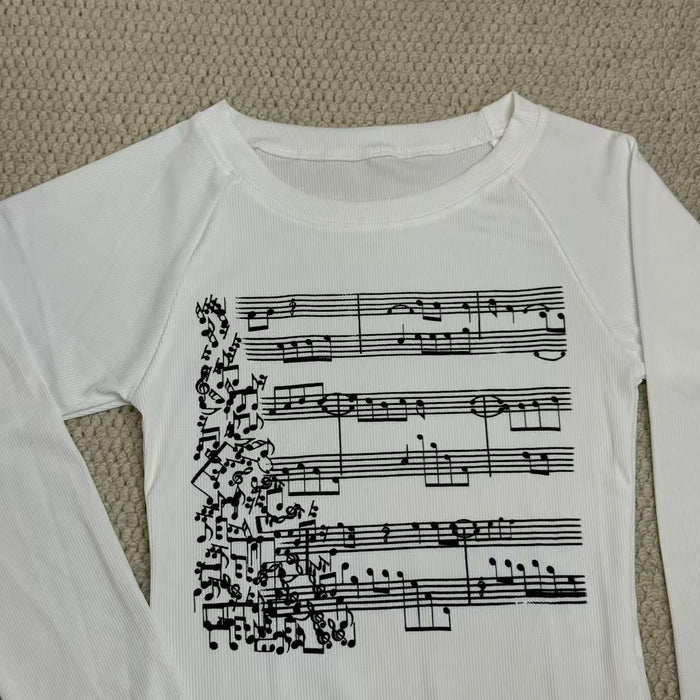 Musical score printed long-sleeved shirt