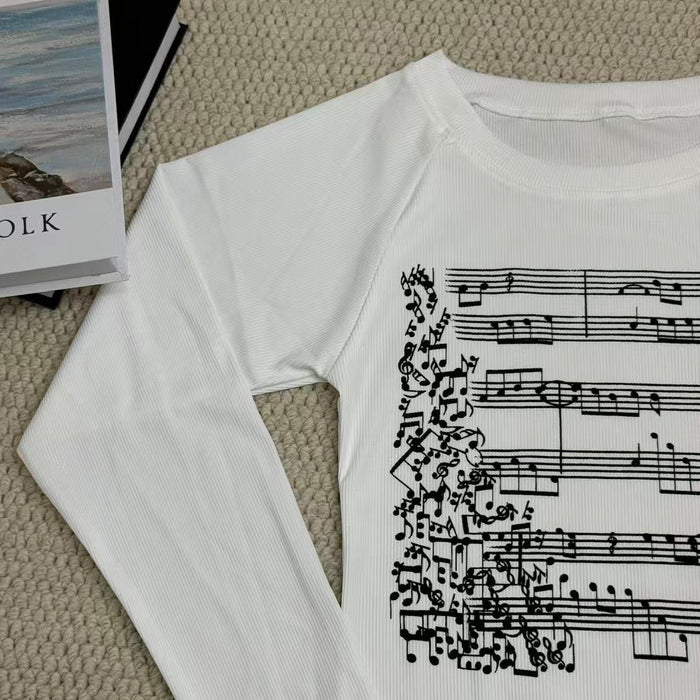 Musical score printed long-sleeved shirt