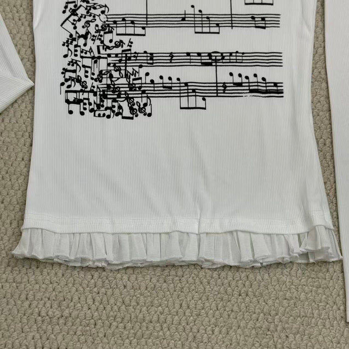 Musical score printed long-sleeved shirt