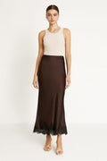 Nadine Faux Satin Skirt (Seal Brown)