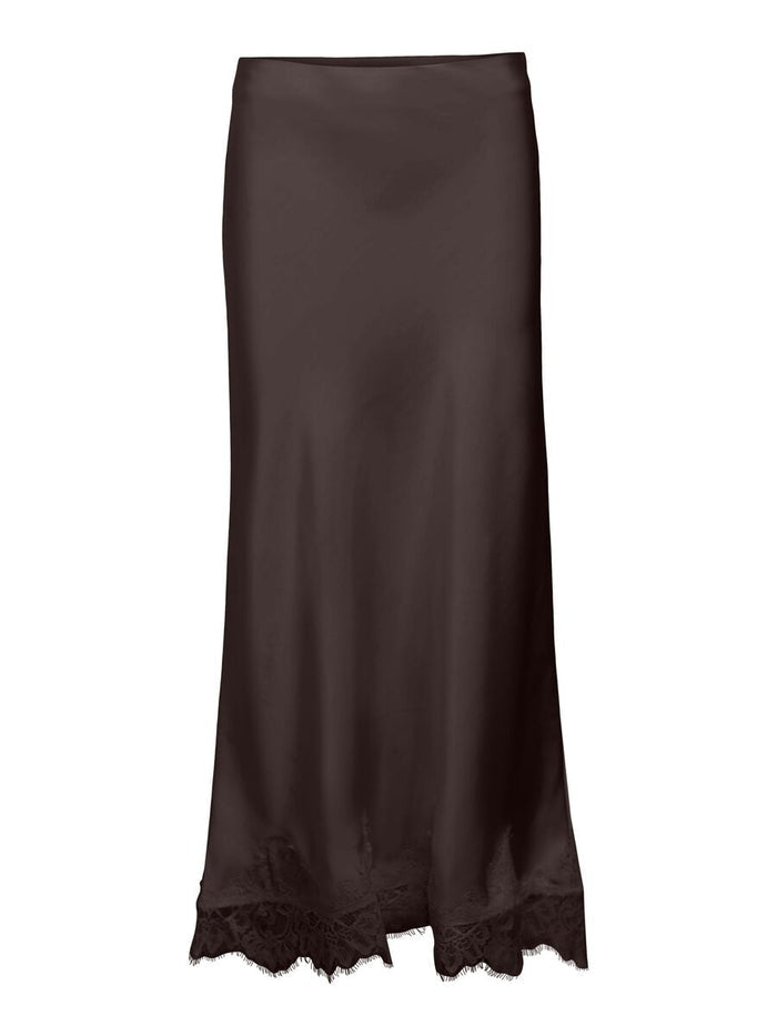 Nadine Faux Satin Skirt (Seal Brown)