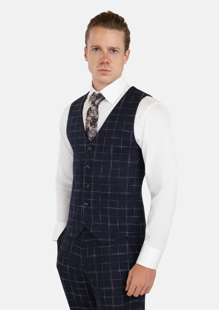 Navy Flannel Windowpane Vest - SARTORO
