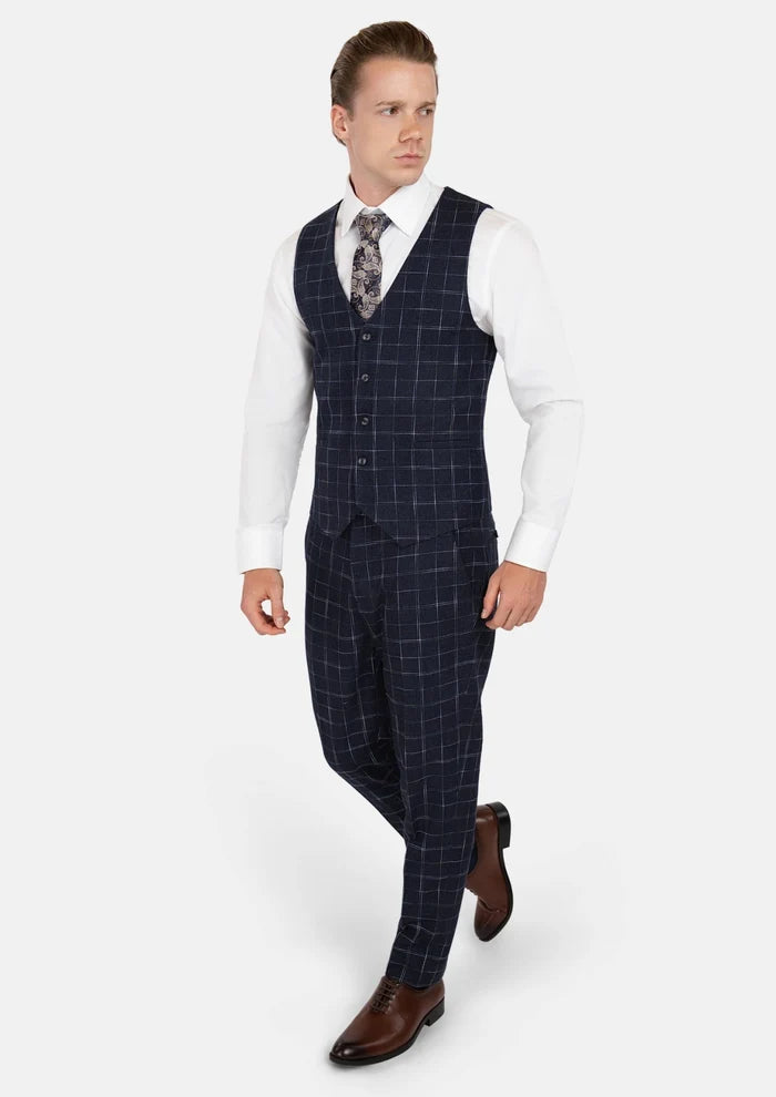 Navy Flannel Windowpane Vest - SARTORO