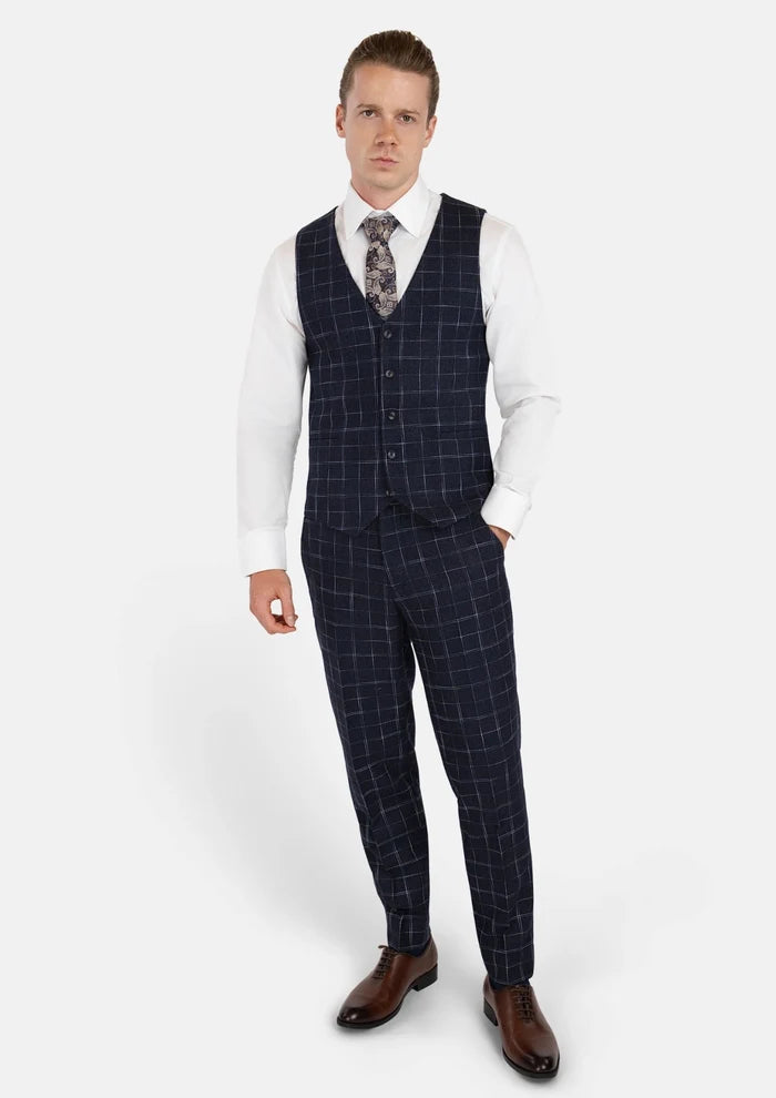 Navy Flannel Windowpane Vest - SARTORO