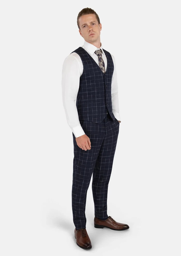 Navy Flannel Windowpane Vest - SARTORO