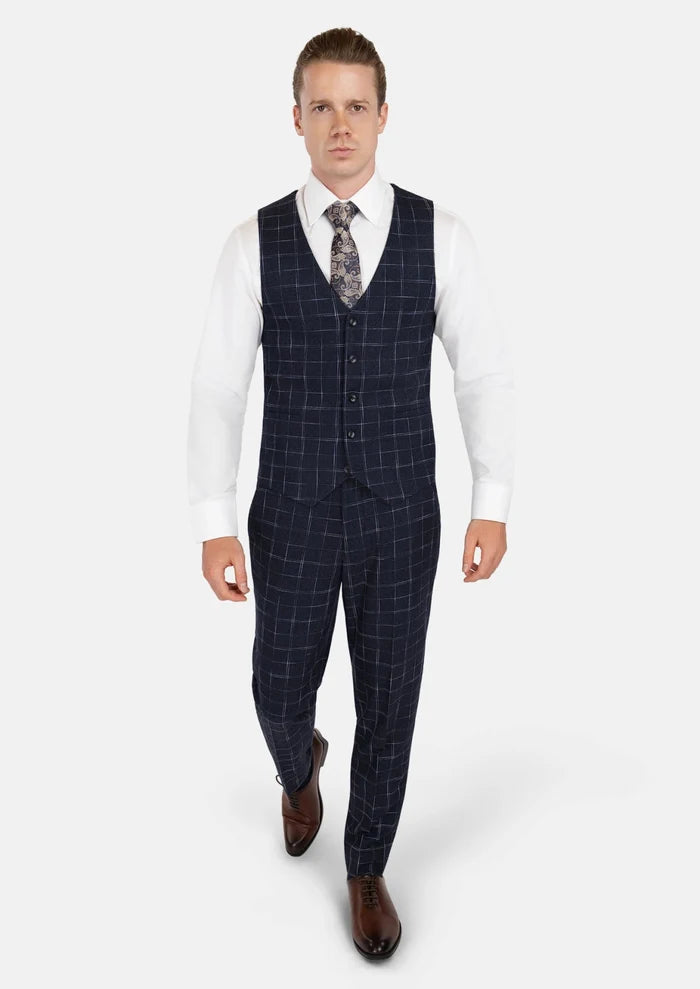 Navy Flannel Windowpane Vest - SARTORO
