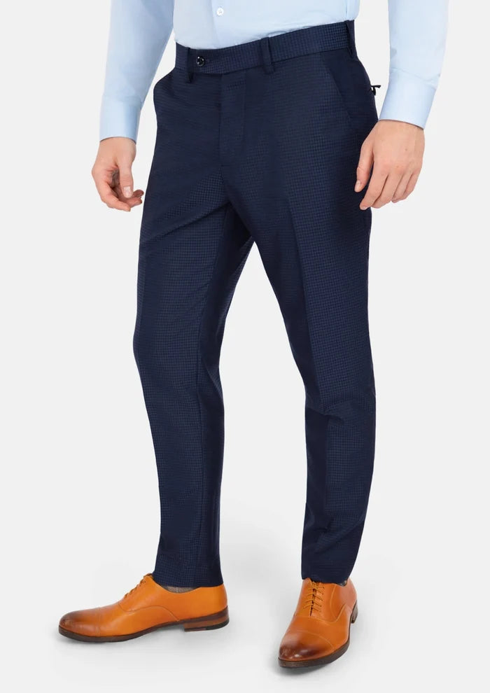 Navy Microcheck Pants - SARTORO