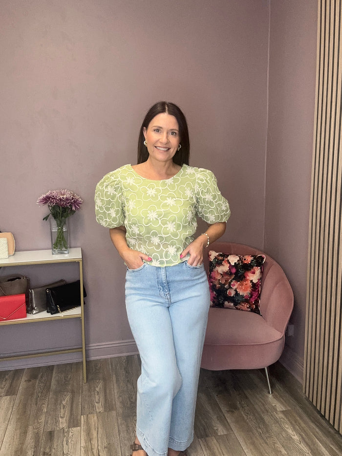Neasa Puff Sleeve Top (Green)