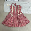 Neck-wrap color-block checked dress