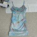 Net fabric printed halter-neck dress
