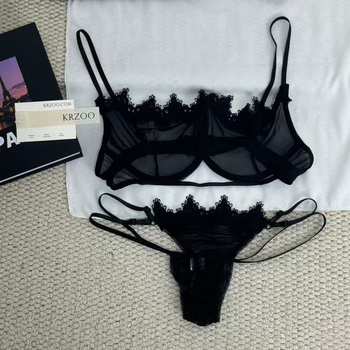 Net fabric see-through lace set