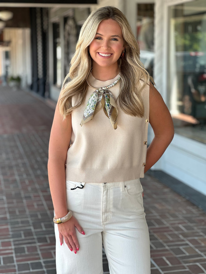 Never Better Sleeveless Sweater Top in Cream