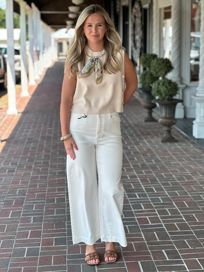Never Better Sleeveless Sweater Top in Cream