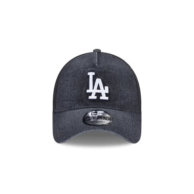 New Era L.A Dodgers 9Forty A-Frame Trucker SnapBack (Washed Black Denim)