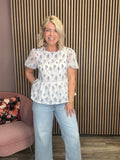 Nilla Short Sleeve Top (Snow White/Navy)