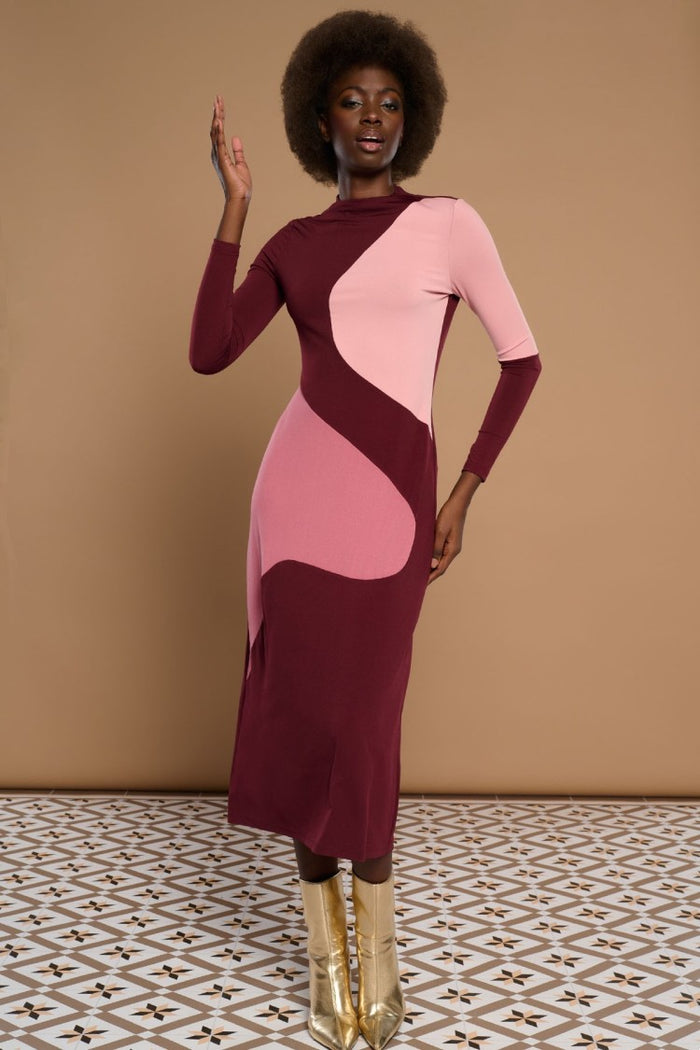 Ninetta Dress (Burgundy/Pink)