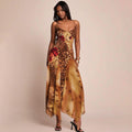 Off Shoulder Rosette Leopard Print Irregular Hem Maxi Dresses-Red Pre Order