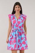 Olera Ruffle Mini Dress in Blue Floral