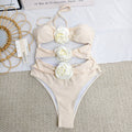 One-piece solid-color floral swimsuit