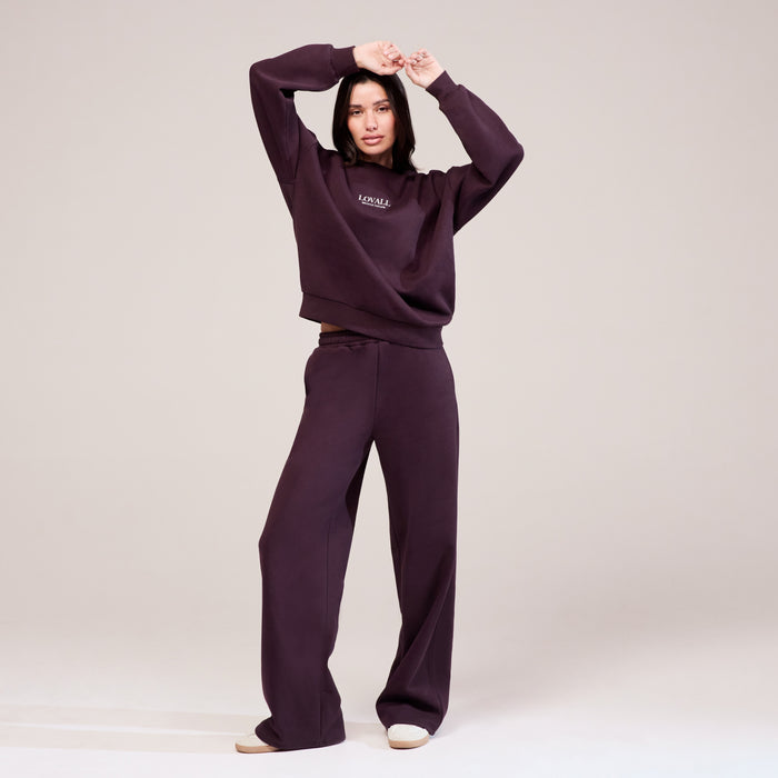 Organic Wide Leg Jogger - Wine