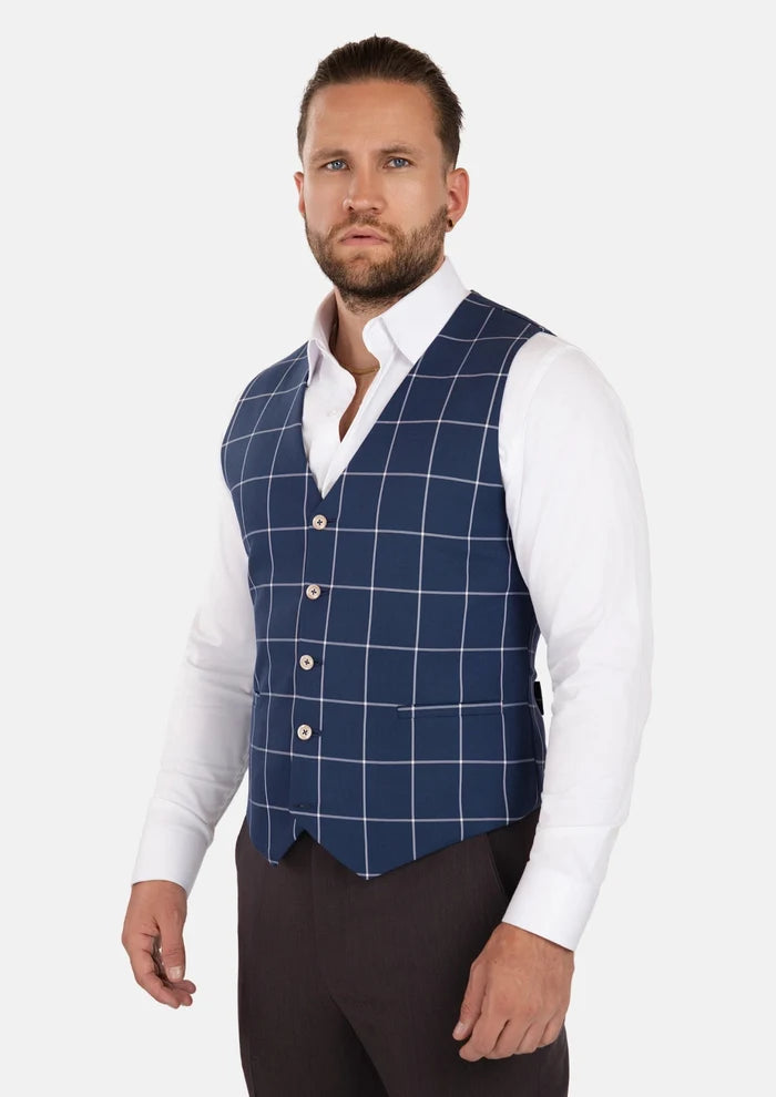 Oxford Blue Windowpane Vest - SARTORO
