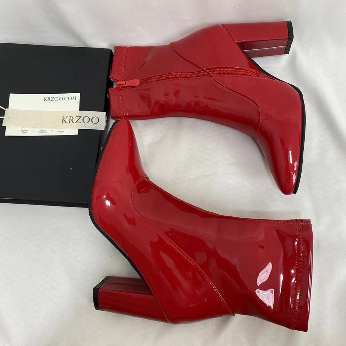 Patent Leather Pointed-Toe Ankle Boots