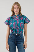 Patma Mock Neck Top in Teal